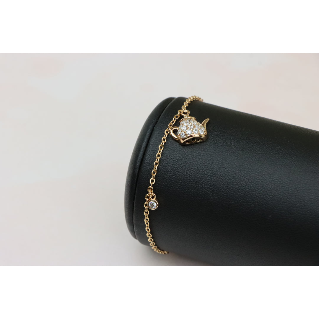 Elegant Rose Gold Bracelet with Teapot Charm and Sparkling Crystals, XPBL0697 (2070-6)
