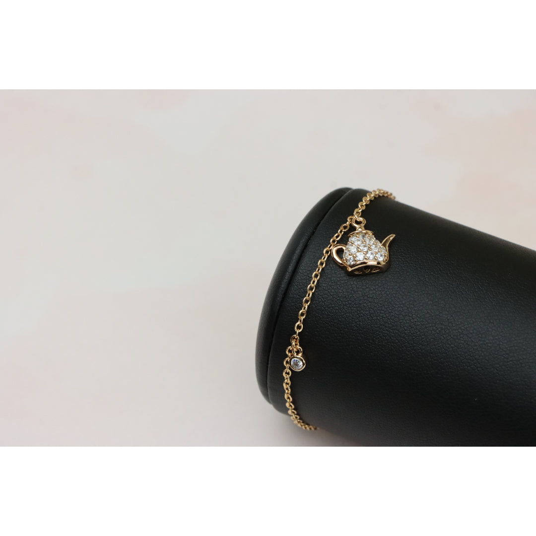 Elegant Rose Gold Bracelet with Teapot Charm and Sparkling Crystals, XPBL0697 (2070-6)