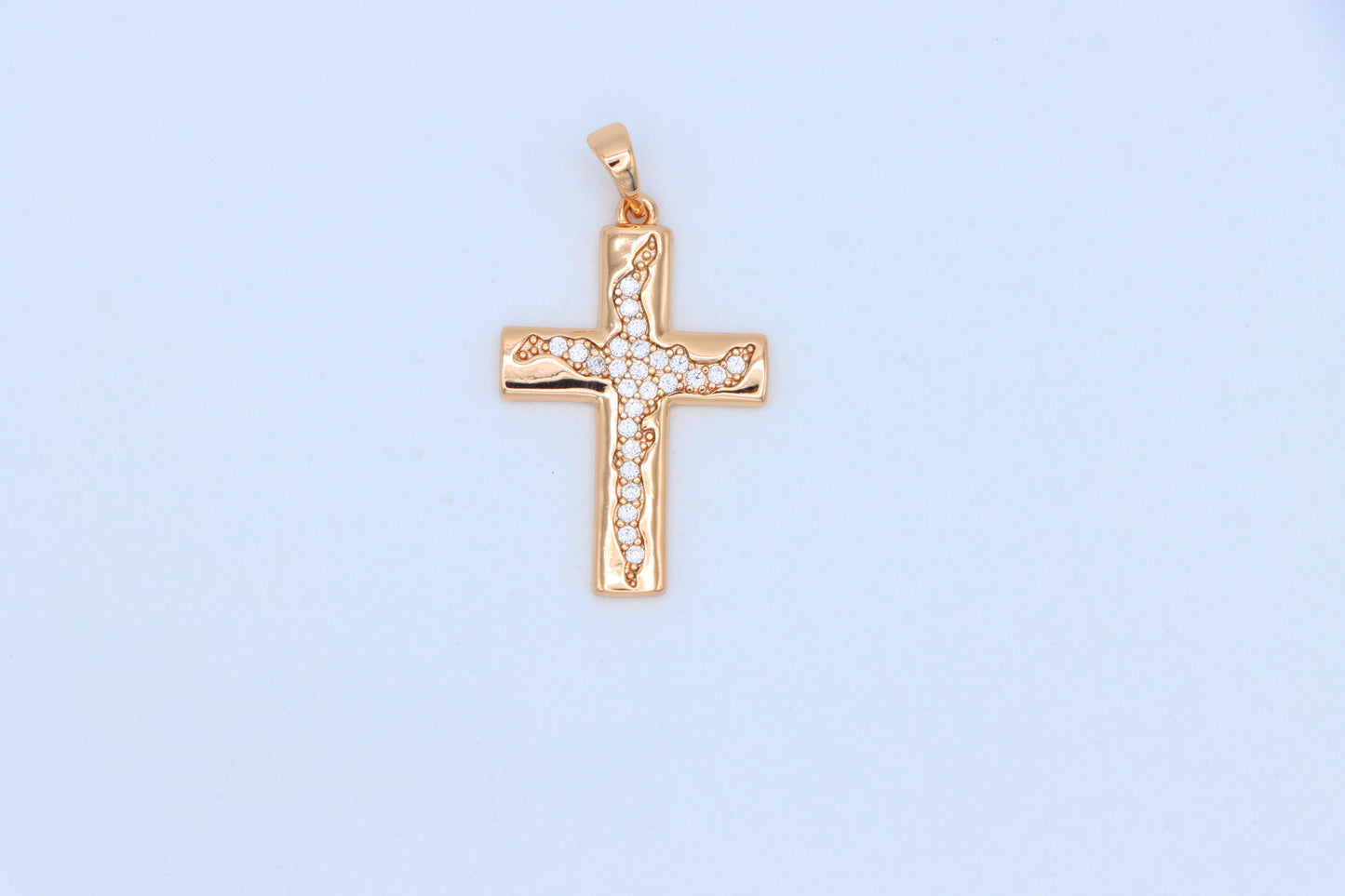 Cross Shaped Rose Gold Pendant with Textured Stone Inlay, XPPT1852 (2156-7)