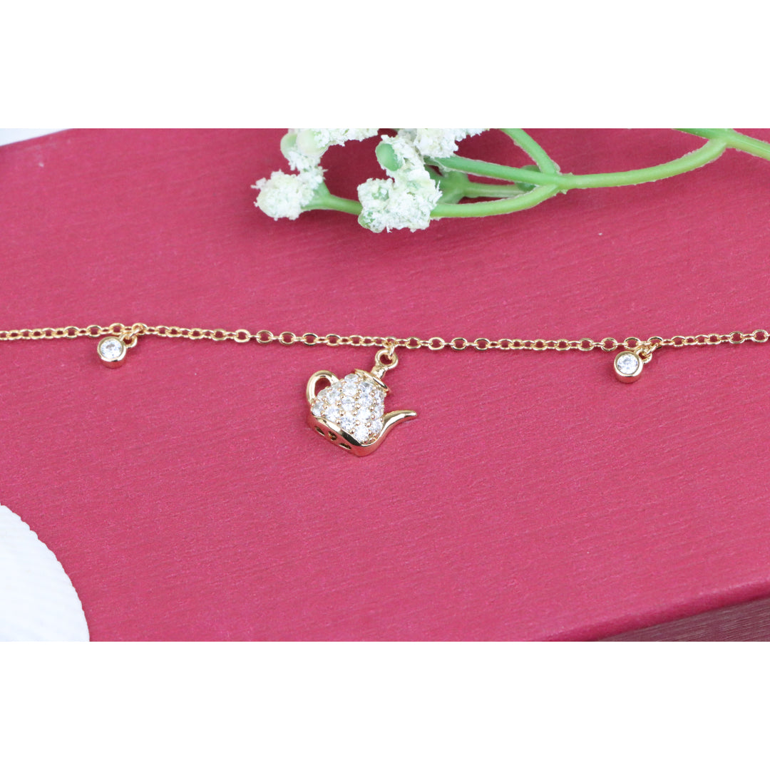 Elegant Rose Gold Bracelet with Teapot Charm and Sparkling Crystals, XPBL0697 (2070-6)