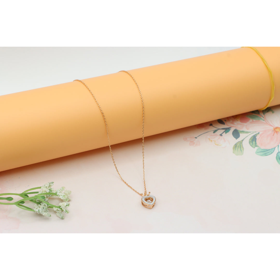 Crowned Heart Rose Gold Necklace with White Enamel, XPNL0232 (2024-2)