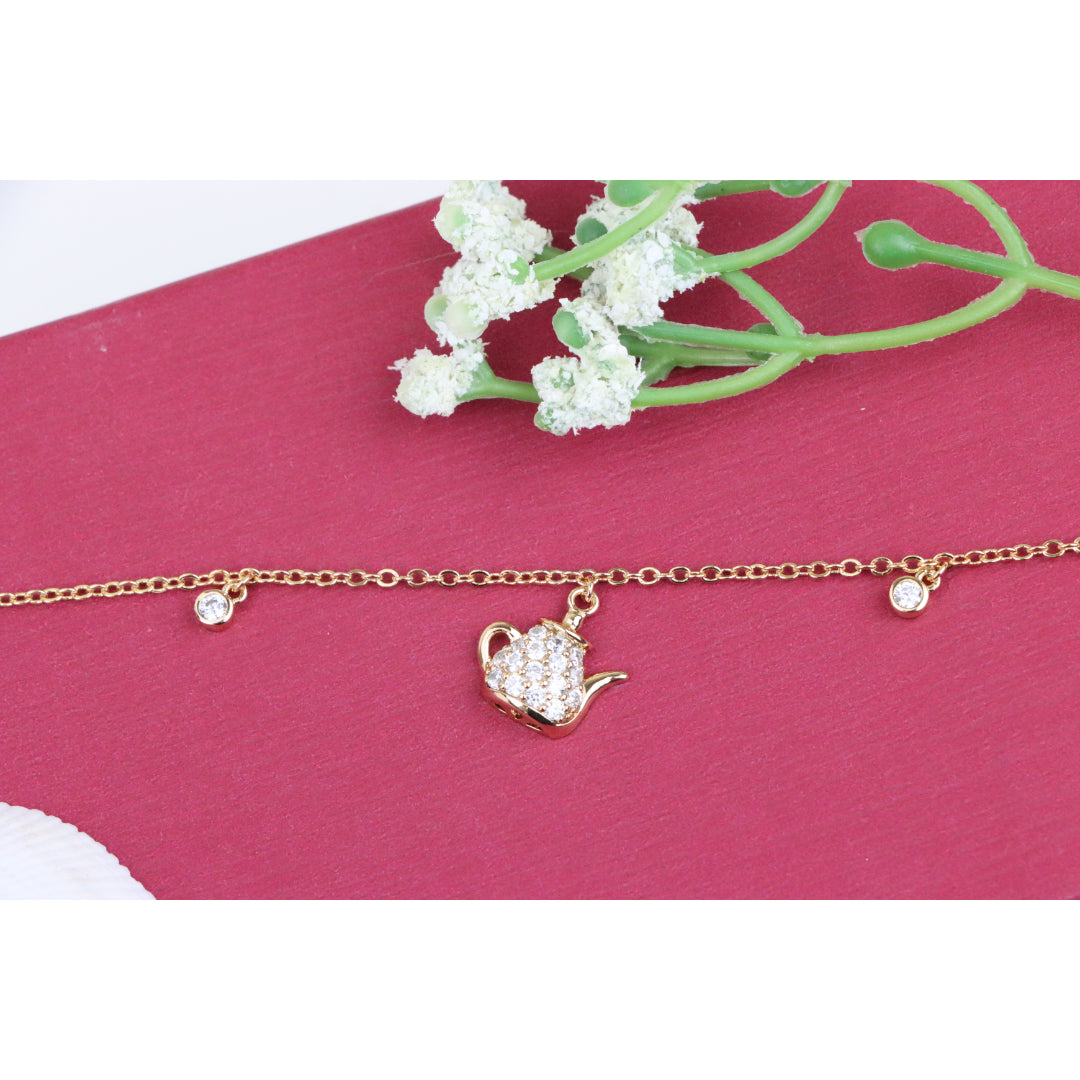 Elegant Rose Gold Bracelet with Teapot Charm and Sparkling Crystals, XPBL0697 (2070-6)
