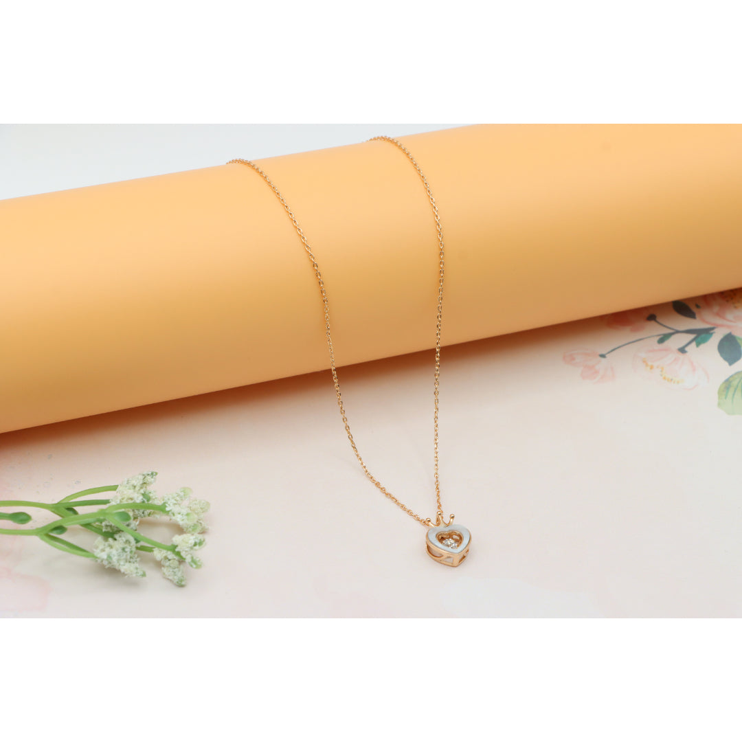 Crowned Heart Rose Gold Necklace with White Enamel, XPNL0232 (2024-2)