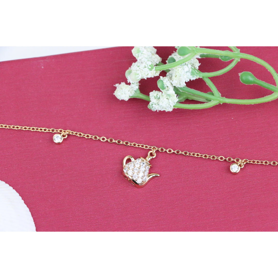 Elegant Rose Gold Bracelet with Teapot Charm and Sparkling Crystals, XPBL0697 (2070-6)