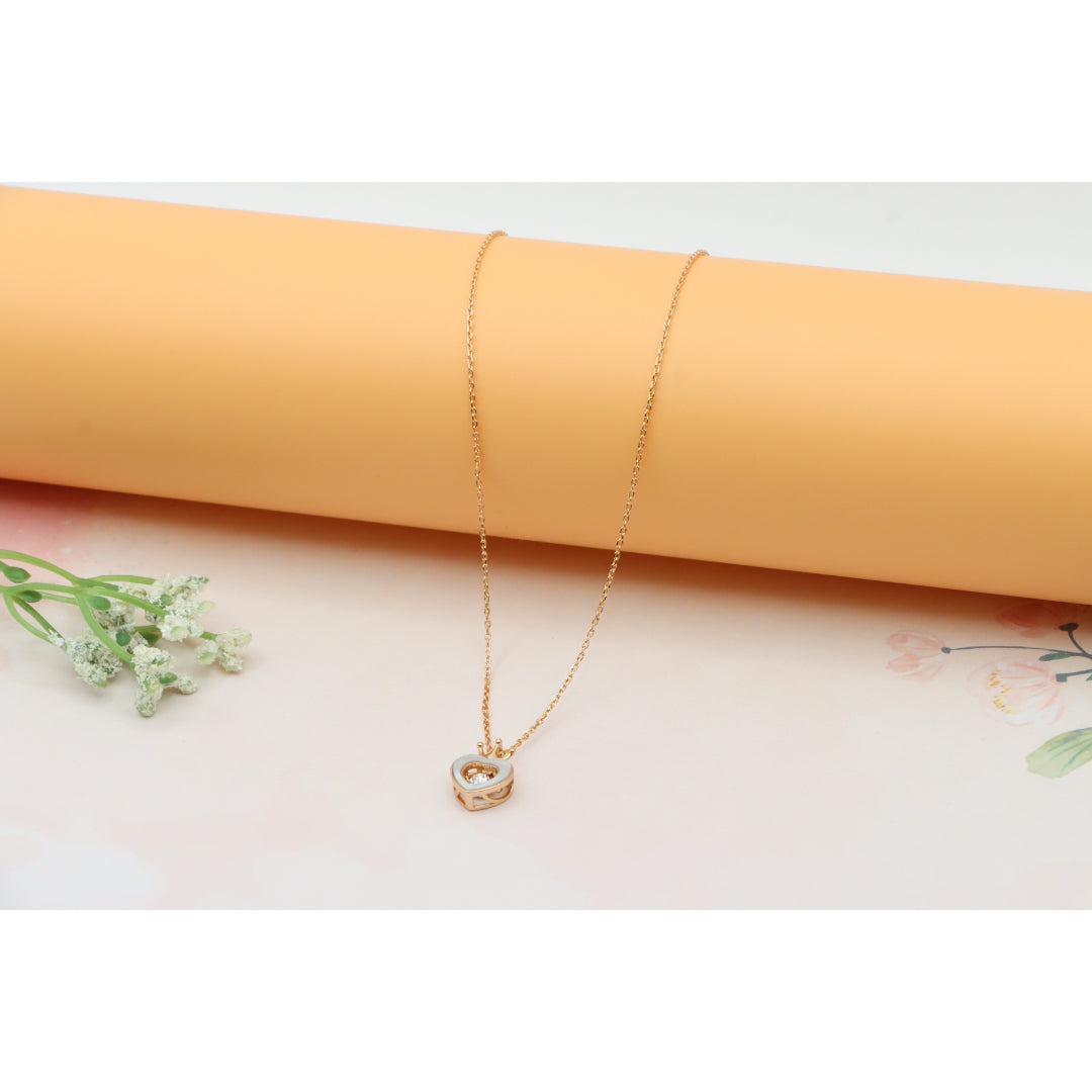 Crowned Heart Rose Gold Necklace with White Enamel, XPNL0232 (2024-2)