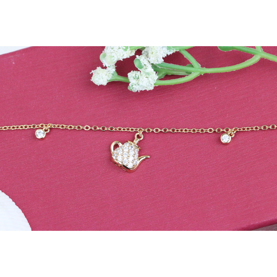 Elegant Rose Gold Bracelet with Teapot Charm and Sparkling Crystals, XPBL0697 (2070-6)