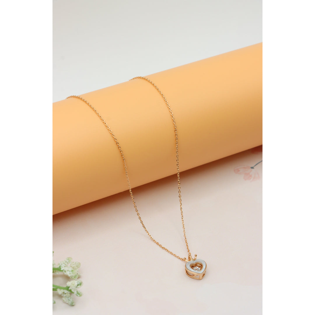 Crowned Heart Rose Gold Necklace with White Enamel, XPNL0232 (2024-2)
