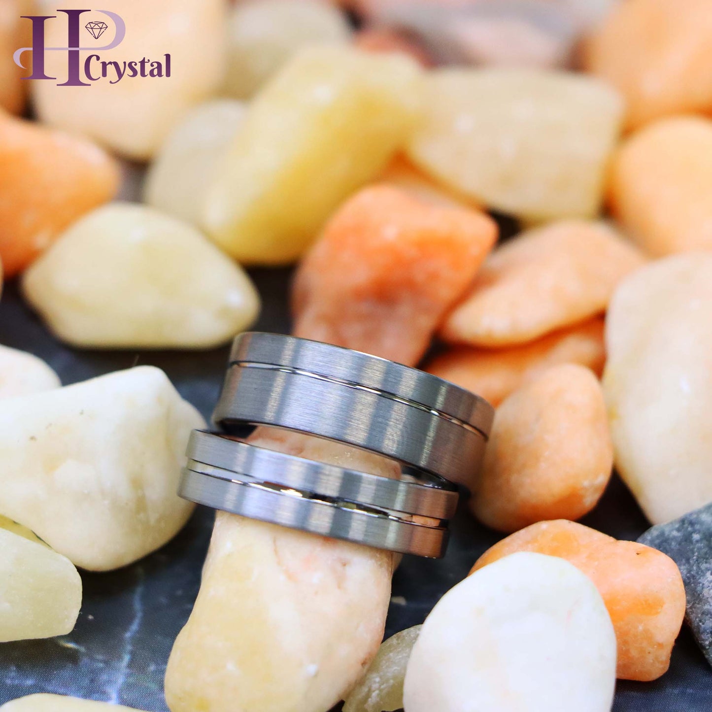 Brushed with Polished Shiny Off-Center Groove Tungsten Ring