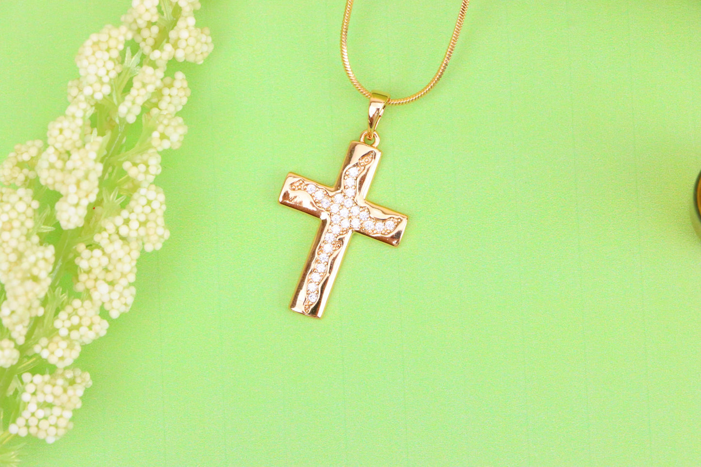 Cross Shaped Rose Gold Pendant with Textured Stone Inlay, XPPT1852 (2156-7)