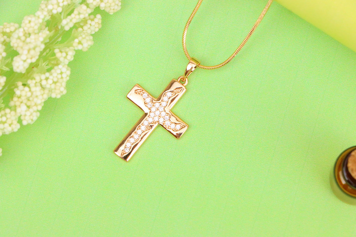 Cross Shaped Rose Gold Pendant with Textured Stone Inlay, XPPT1852 (2156-7)