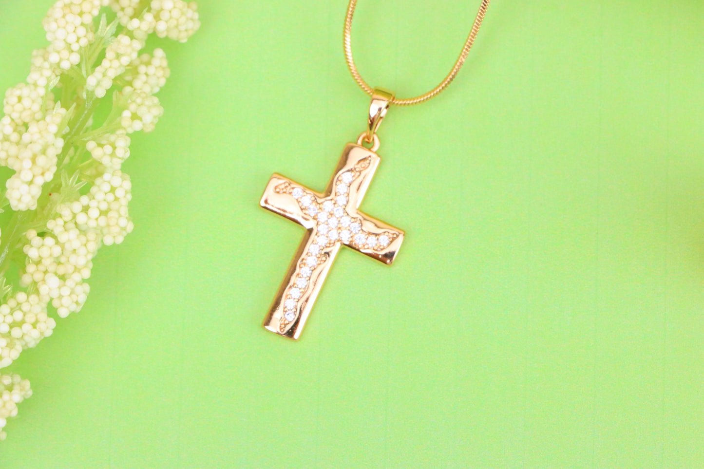 Cross Shaped Rose Gold Pendant with Textured Stone Inlay, XPPT1852 (2156-7)