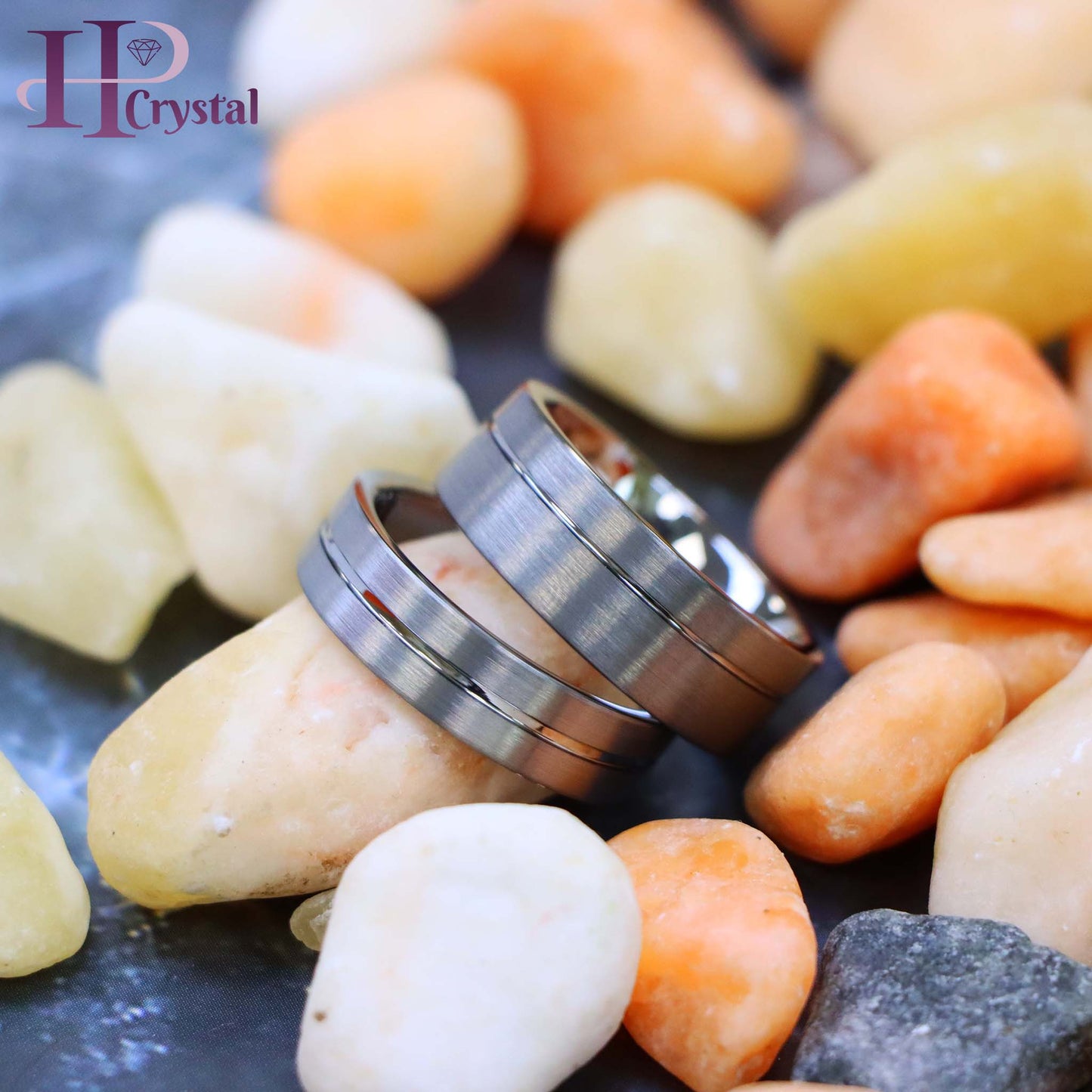 Brushed with Polished Shiny Off-Center Groove Tungsten Ring