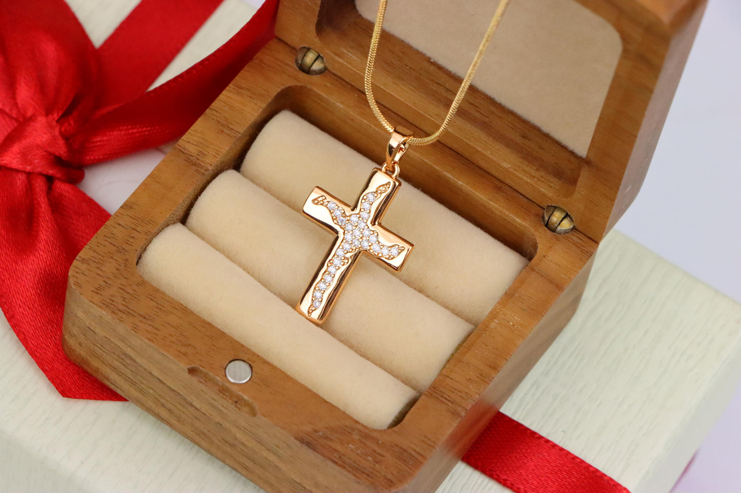 Cross Shaped Rose Gold Pendant with Textured Stone Inlay, XPPT1852 (2156-7)