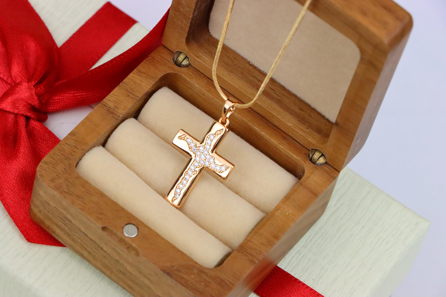 Cross Shaped Rose Gold Pendant with Textured Stone Inlay, XPPT1852 (2156-7)