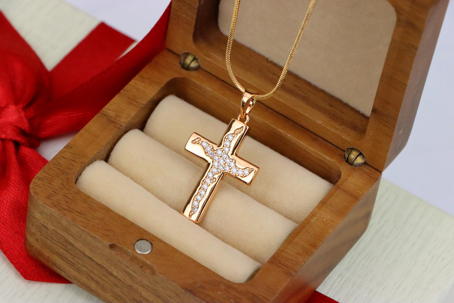 Cross Shaped Rose Gold Pendant with Textured Stone Inlay, XPPT1852 (2156-7)