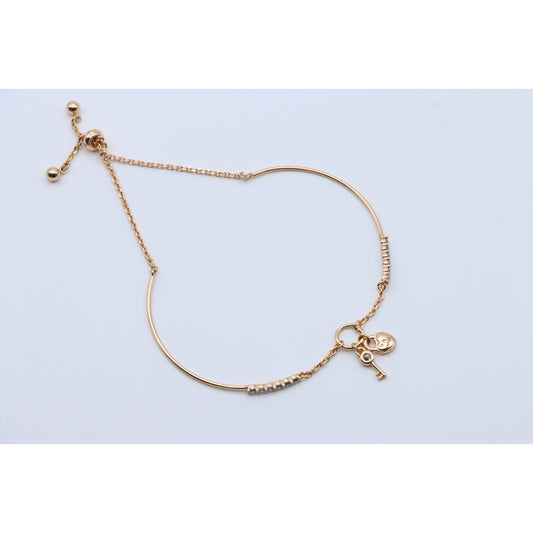 Elegant Rose Gold Bracelet with Heart and Key Charm, XPAB0699 (2070-8)