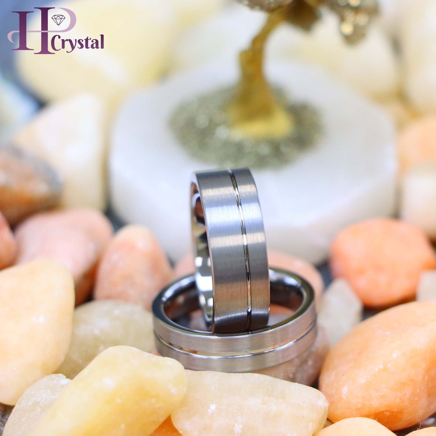 Brushed with Polished Shiny Off-Center Groove Tungsten Ring