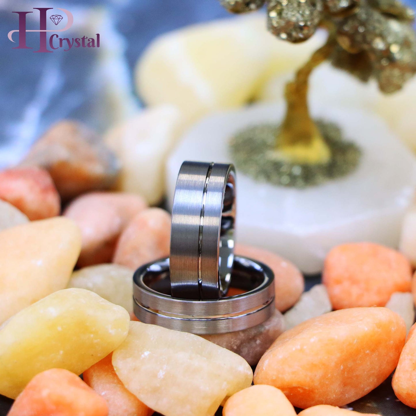 Brushed with Polished Shiny Off-Center Groove Tungsten Ring