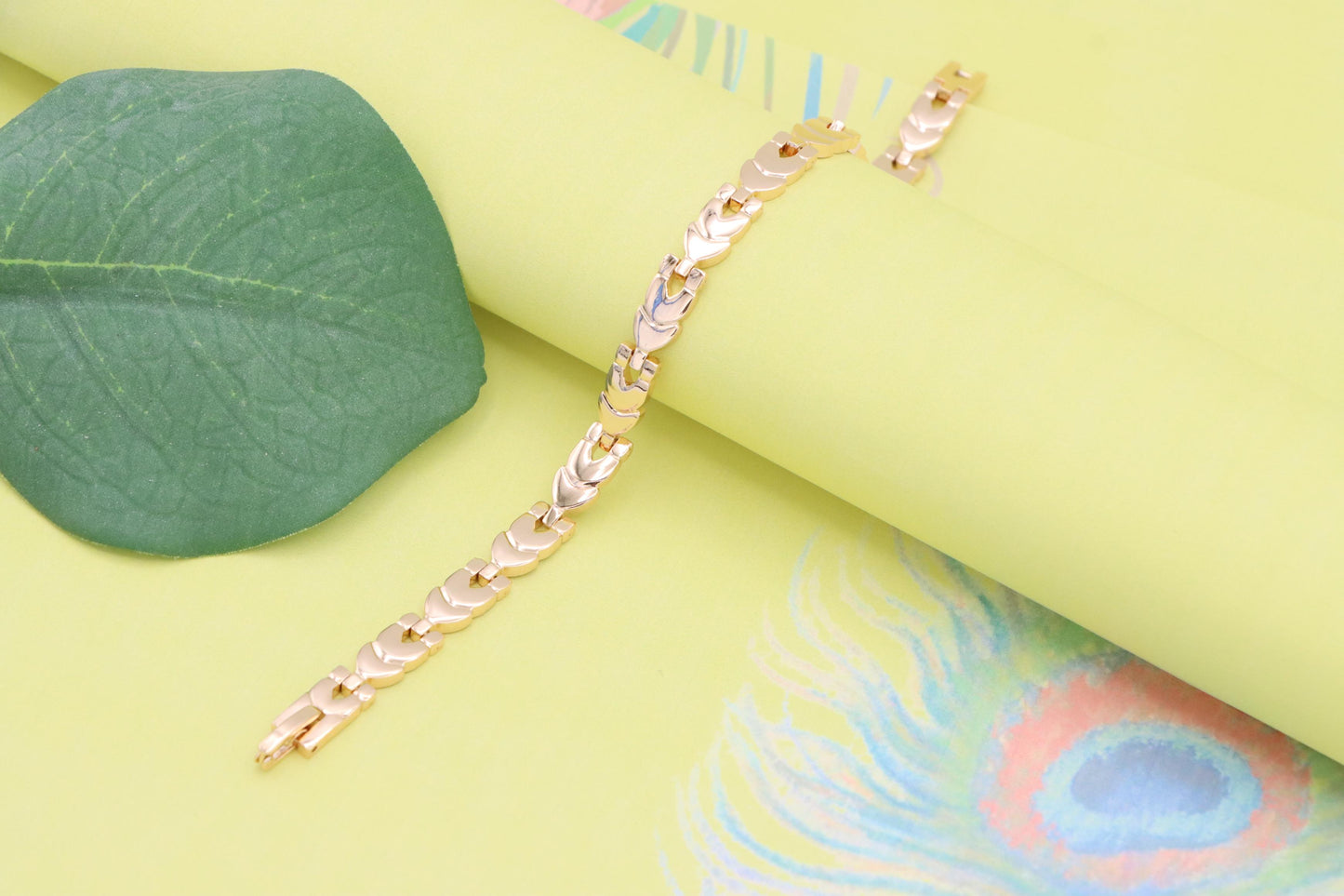 Elegant Rose Gold Heart-Link Bracelet in Glossy Polished Finish, XPBL1091 (2109-10)