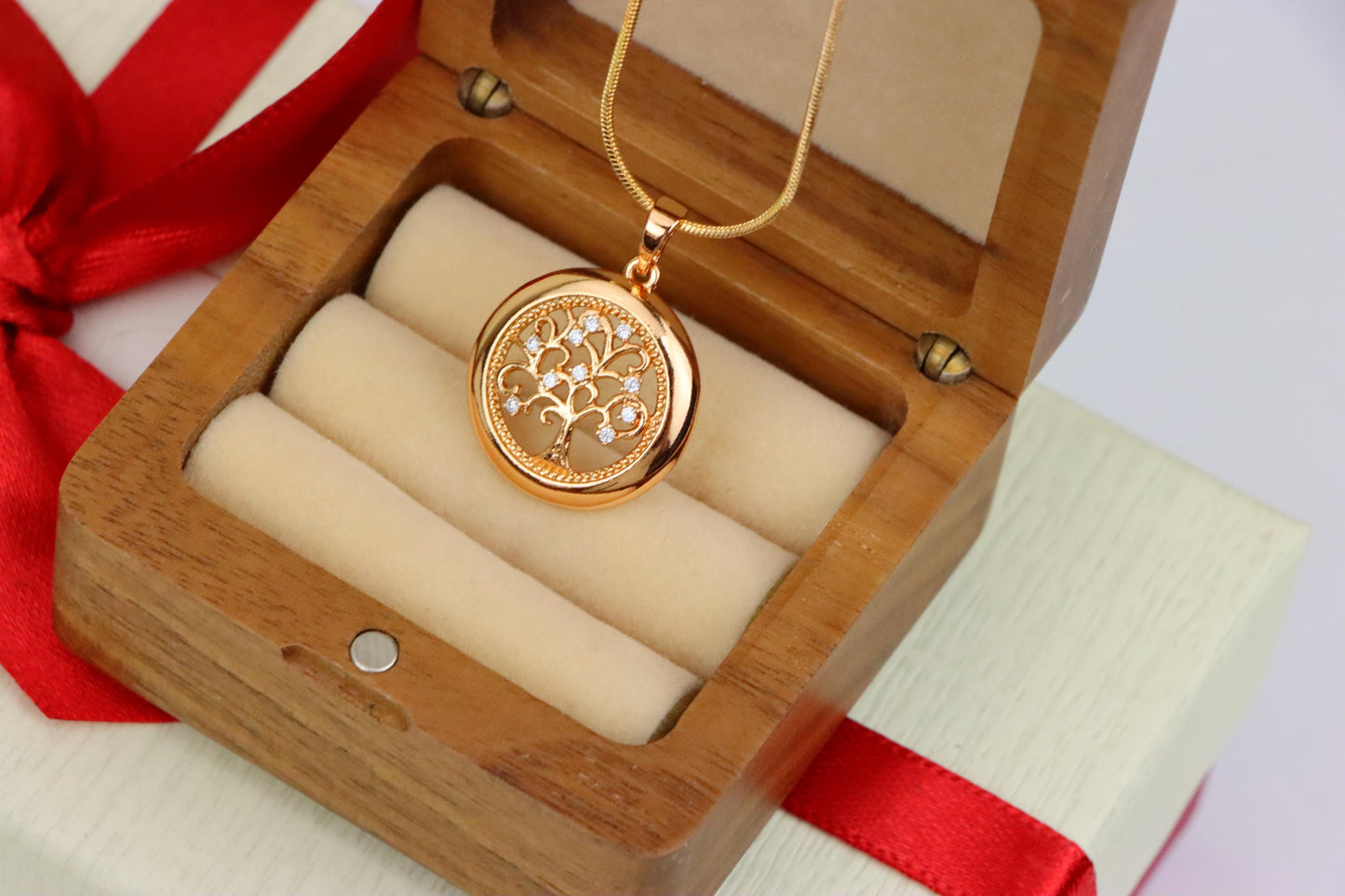 Tree of Life Rose Gold Pendant with White Stones, XPPT1853 (2156-8)