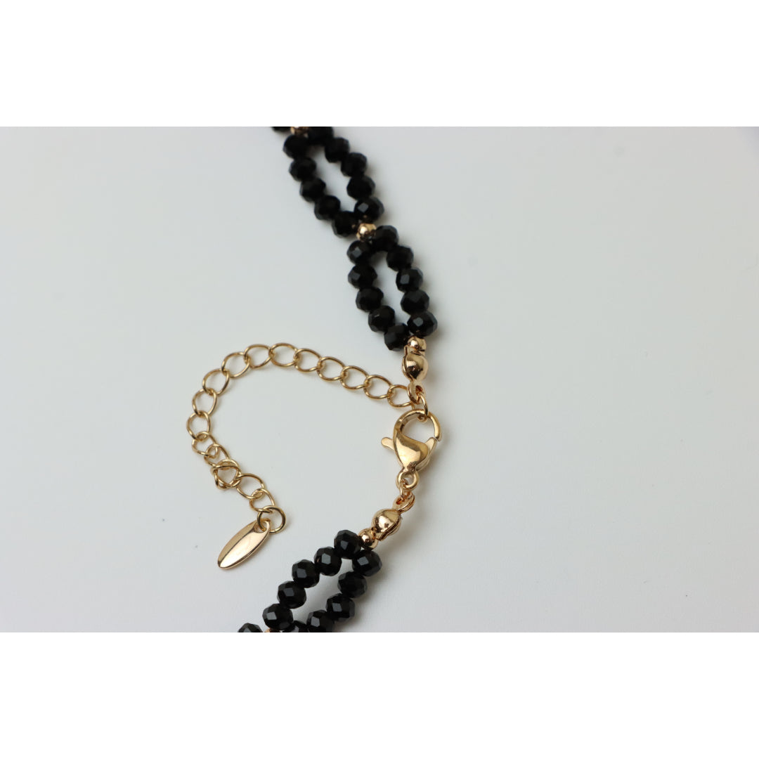 Rose Gold Black Beaded Necklace with Gold-Plated Brass Finish, XPNL0234 (2024-4)