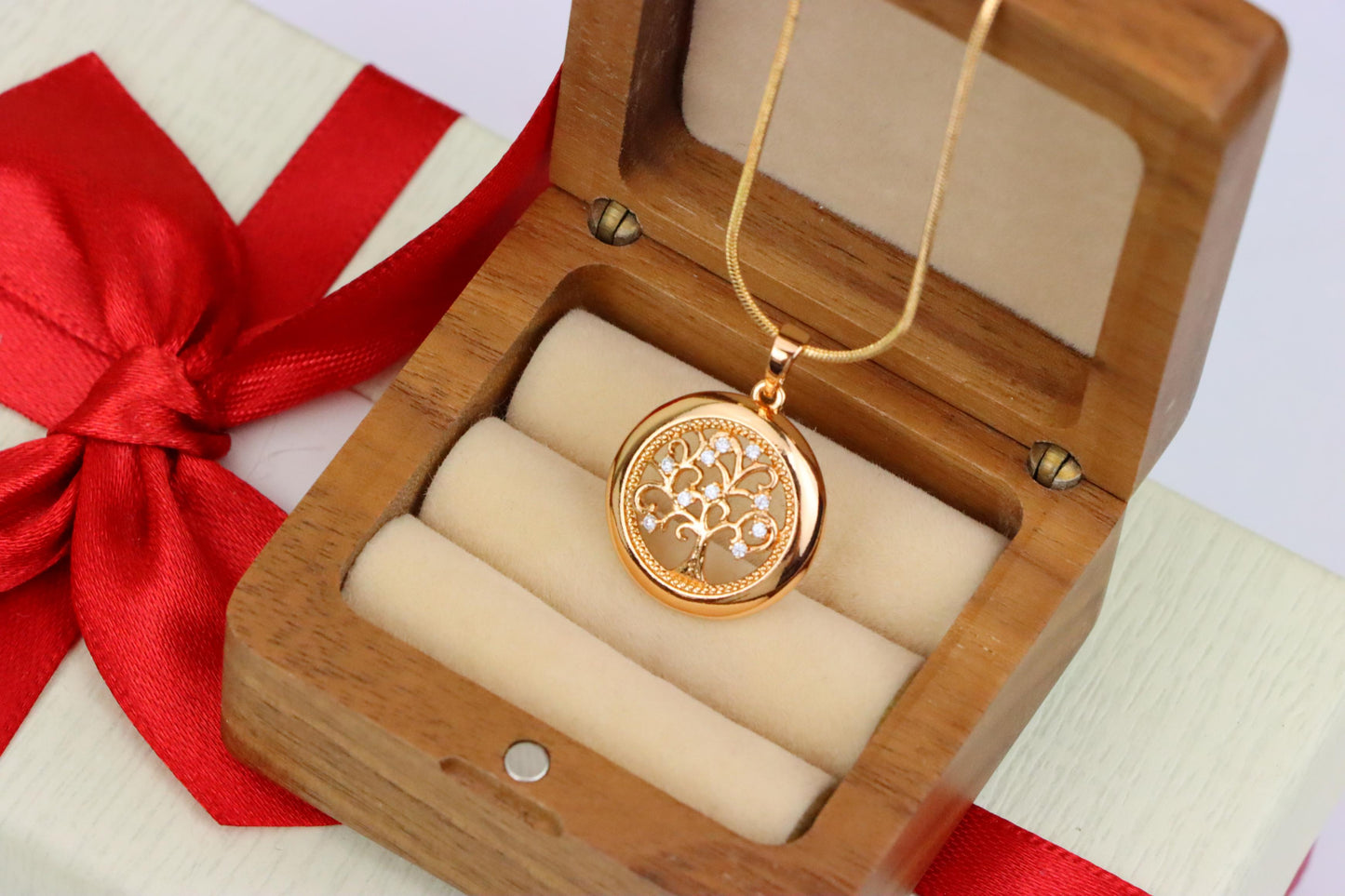 Tree of Life Rose Gold Pendant with White Stones, XPPT1853 (2156-8)