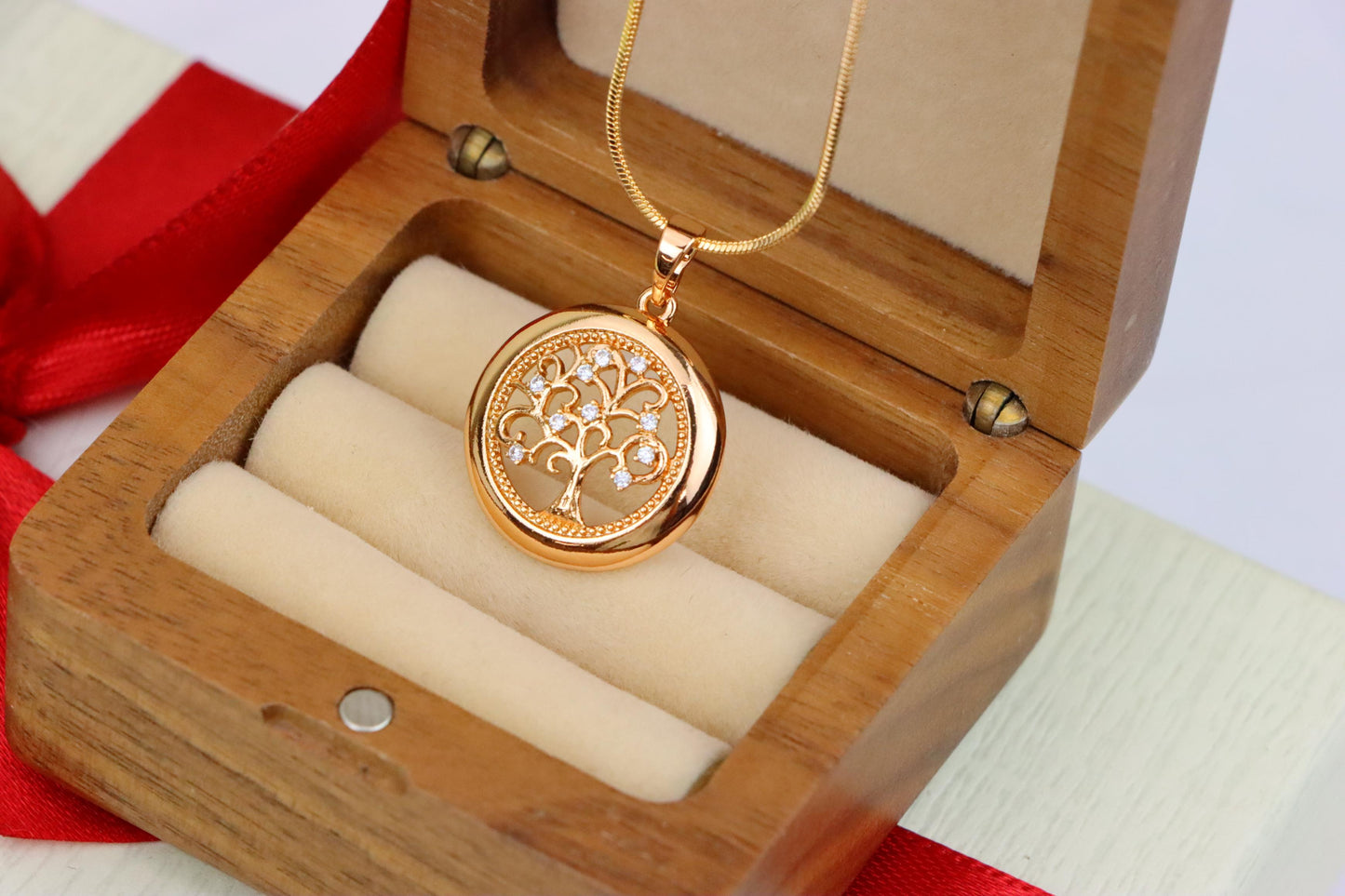 Tree of Life Rose Gold Pendant with White Stones, XPPT1853 (2156-8)