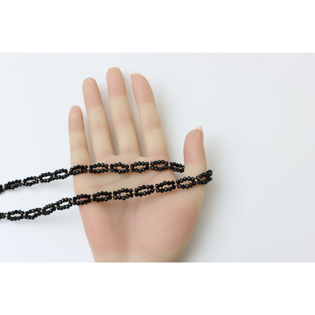 Rose Gold Black Beaded Necklace with Gold-Plated Brass Finish, XPNL0234 (2024-4)