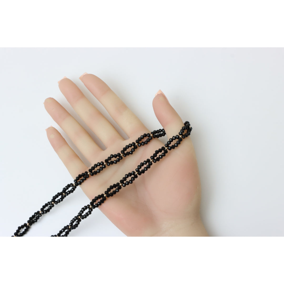 Rose Gold Black Beaded Necklace with Gold-Plated Brass Finish, XPNL0234 (2024-4)