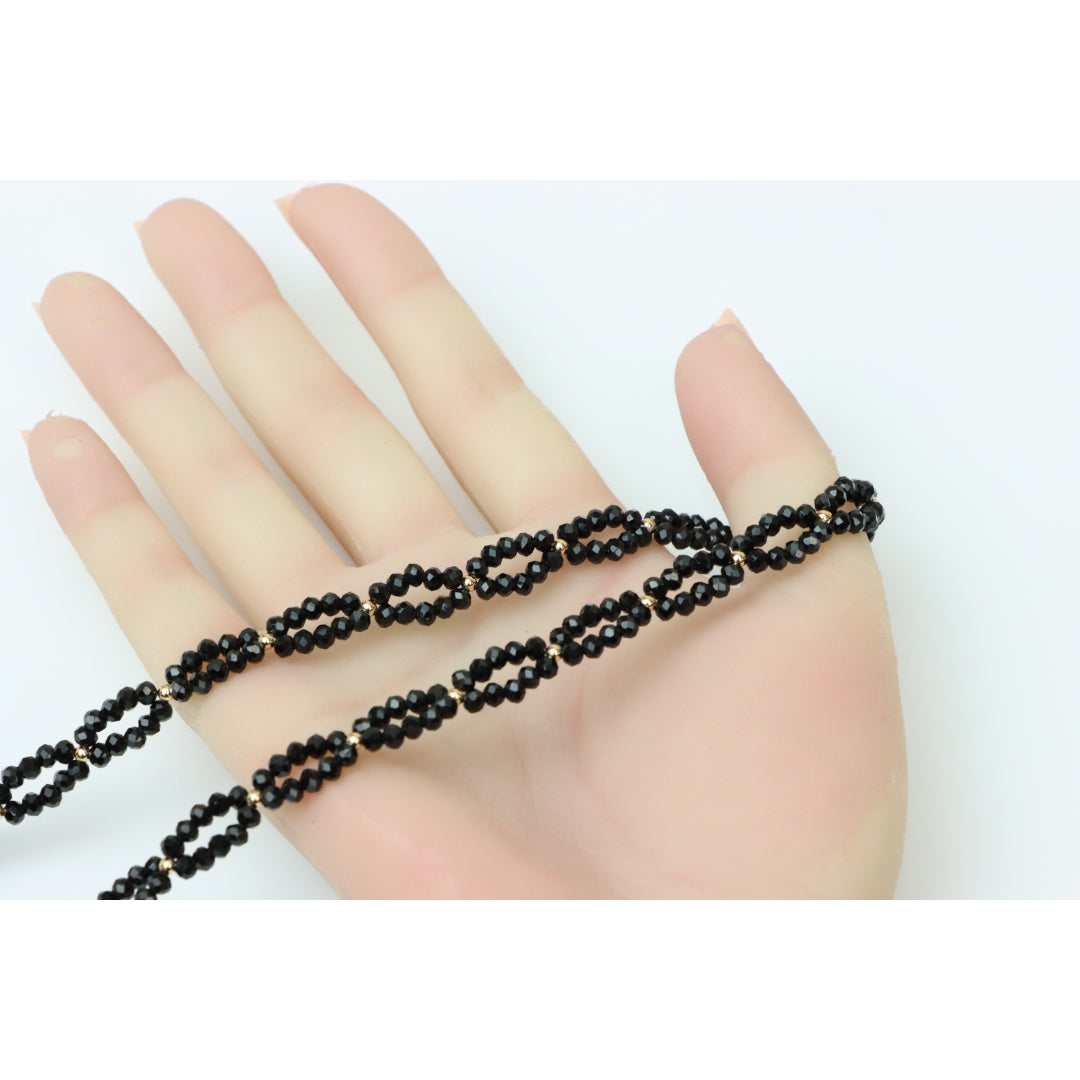 Rose Gold Black Beaded Necklace with Gold-Plated Brass Finish, XPNL0234 (2024-4)
