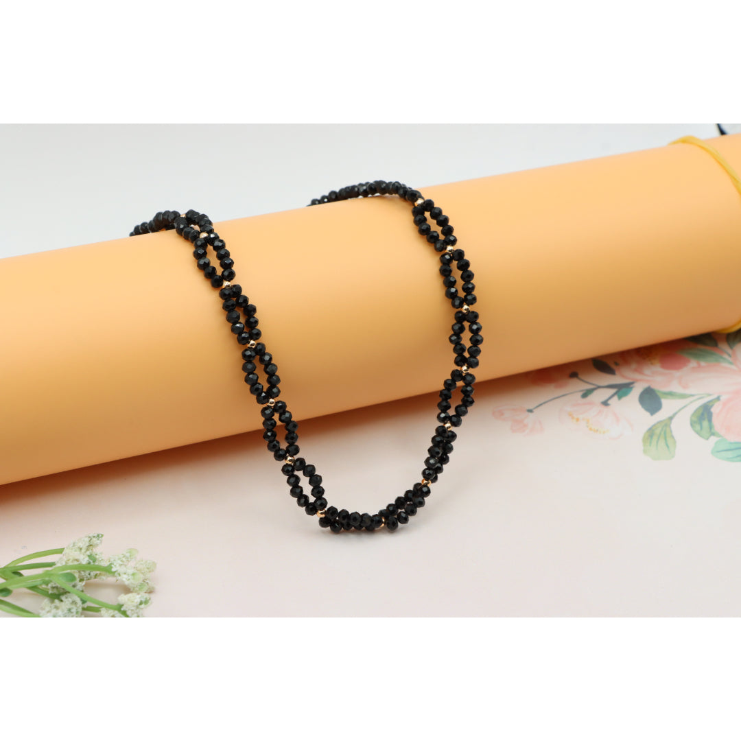 Rose Gold Black Beaded Necklace with Gold-Plated Brass Finish, XPNL0234 (2024-4)