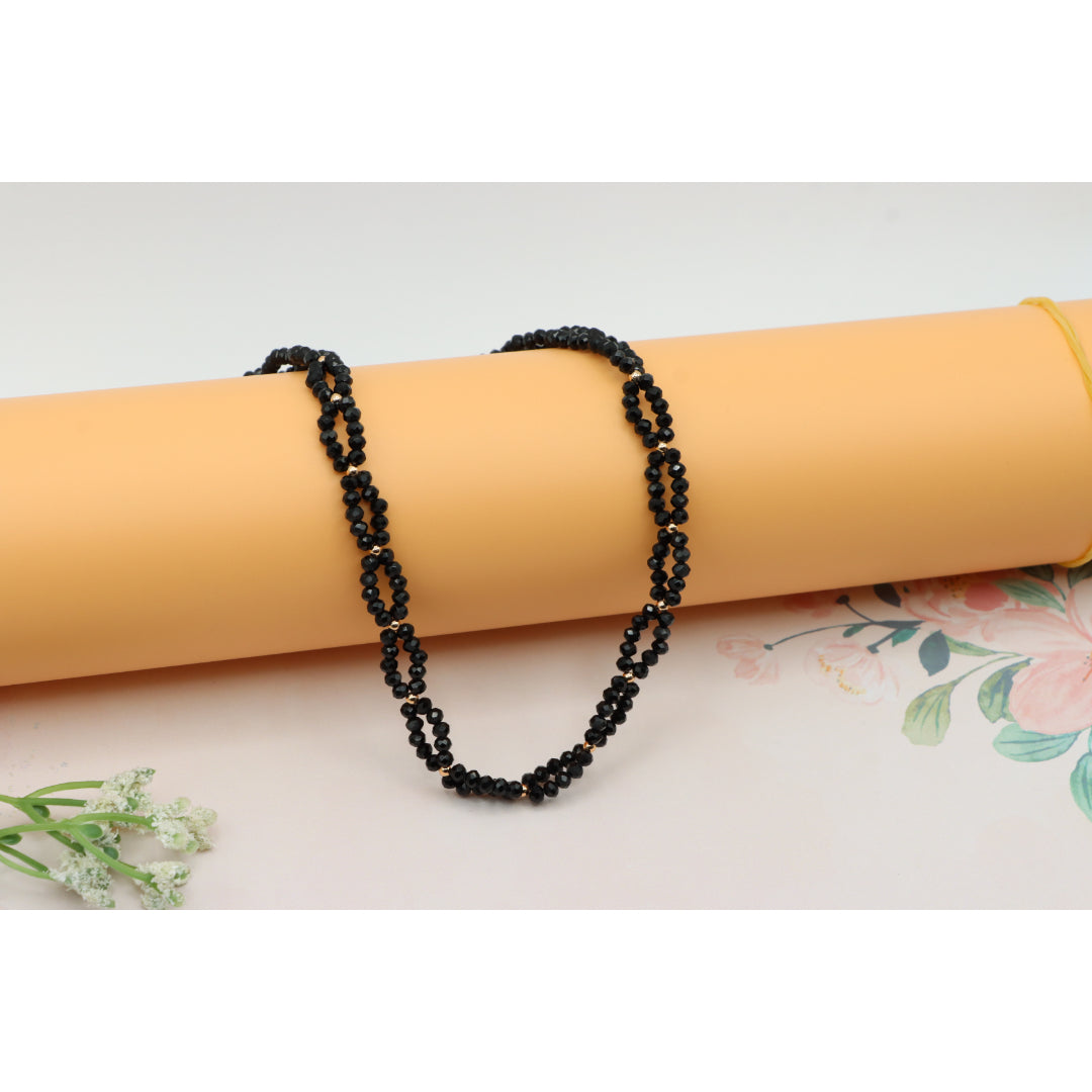 Rose Gold Black Beaded Necklace with Gold-Plated Brass Finish, XPNL0234 (2024-4)