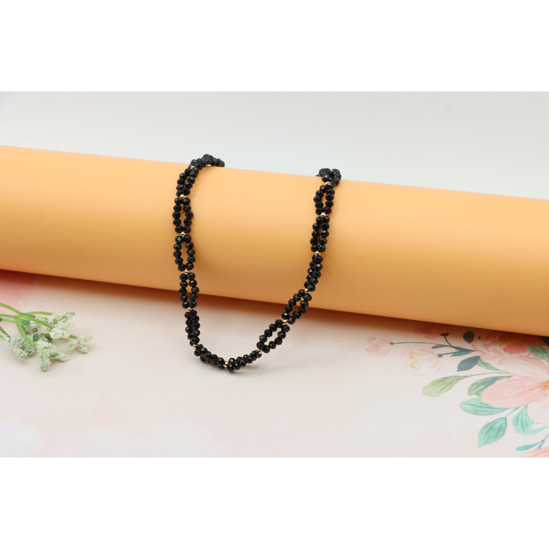 Rose Gold Black Beaded Necklace with Gold-Plated Brass Finish, XPNL0234 (2024-4)