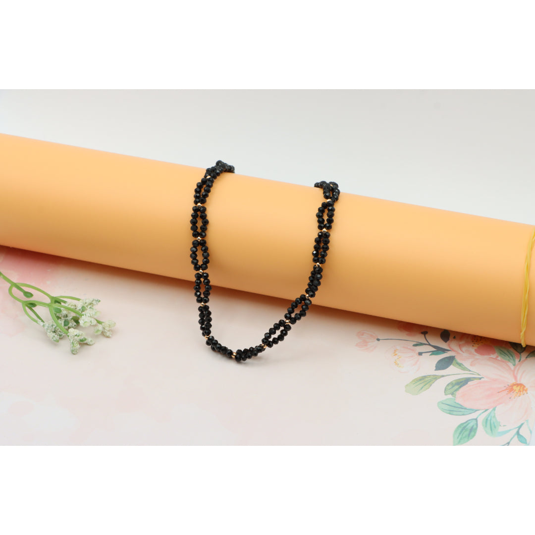 Rose Gold Black Beaded Necklace with Gold-Plated Brass Finish, XPNL0234 (2024-4)