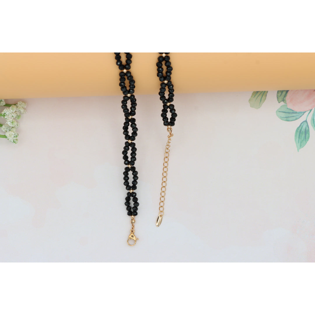 Rose Gold Black Beaded Necklace with Gold-Plated Brass Finish, XPNL0234 (2024-4)