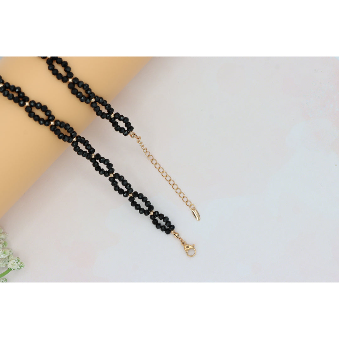 Rose Gold Black Beaded Necklace with Gold-Plated Brass Finish, XPNL0234 (2024-4)