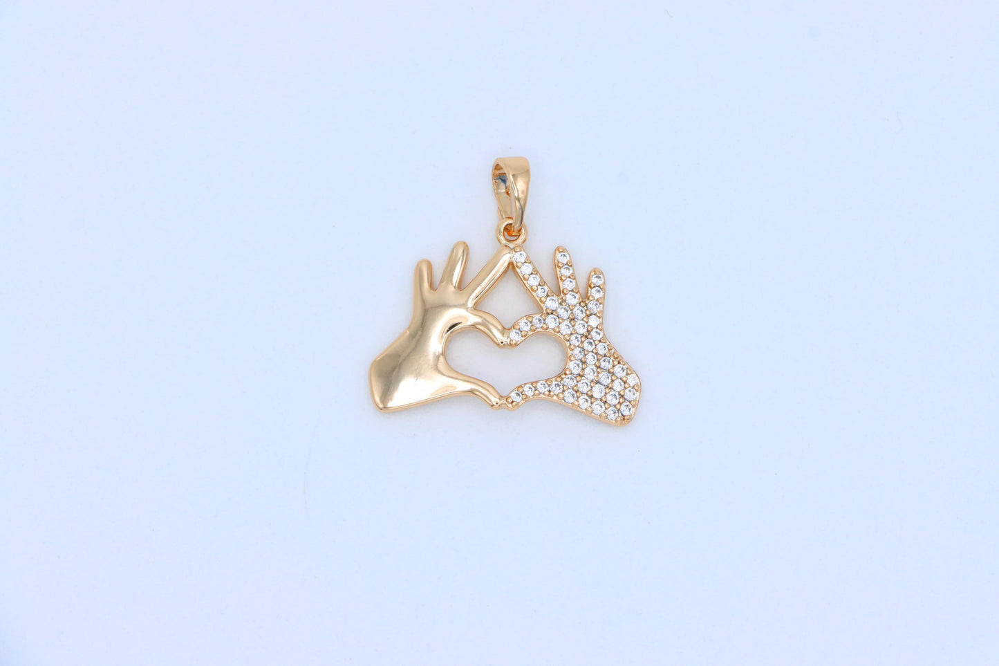 Sparkling Heart Hand Sign Rose Gold Pendant for Love and Expression, XPPT1385 (2133-9)