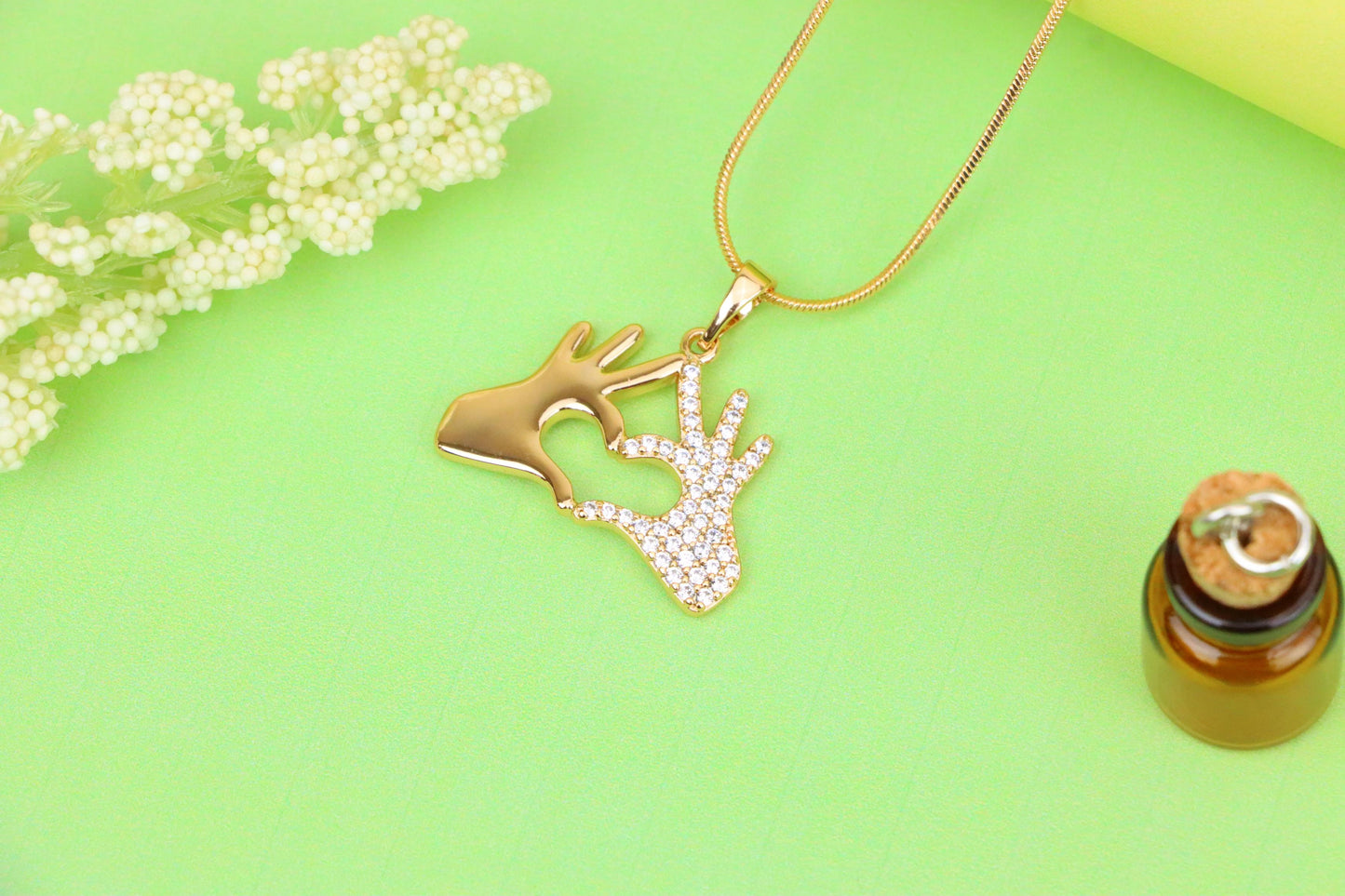 Sparkling Heart Hand Sign Rose Gold Pendant for Love and Expression, XPPT1385 (2133-9)