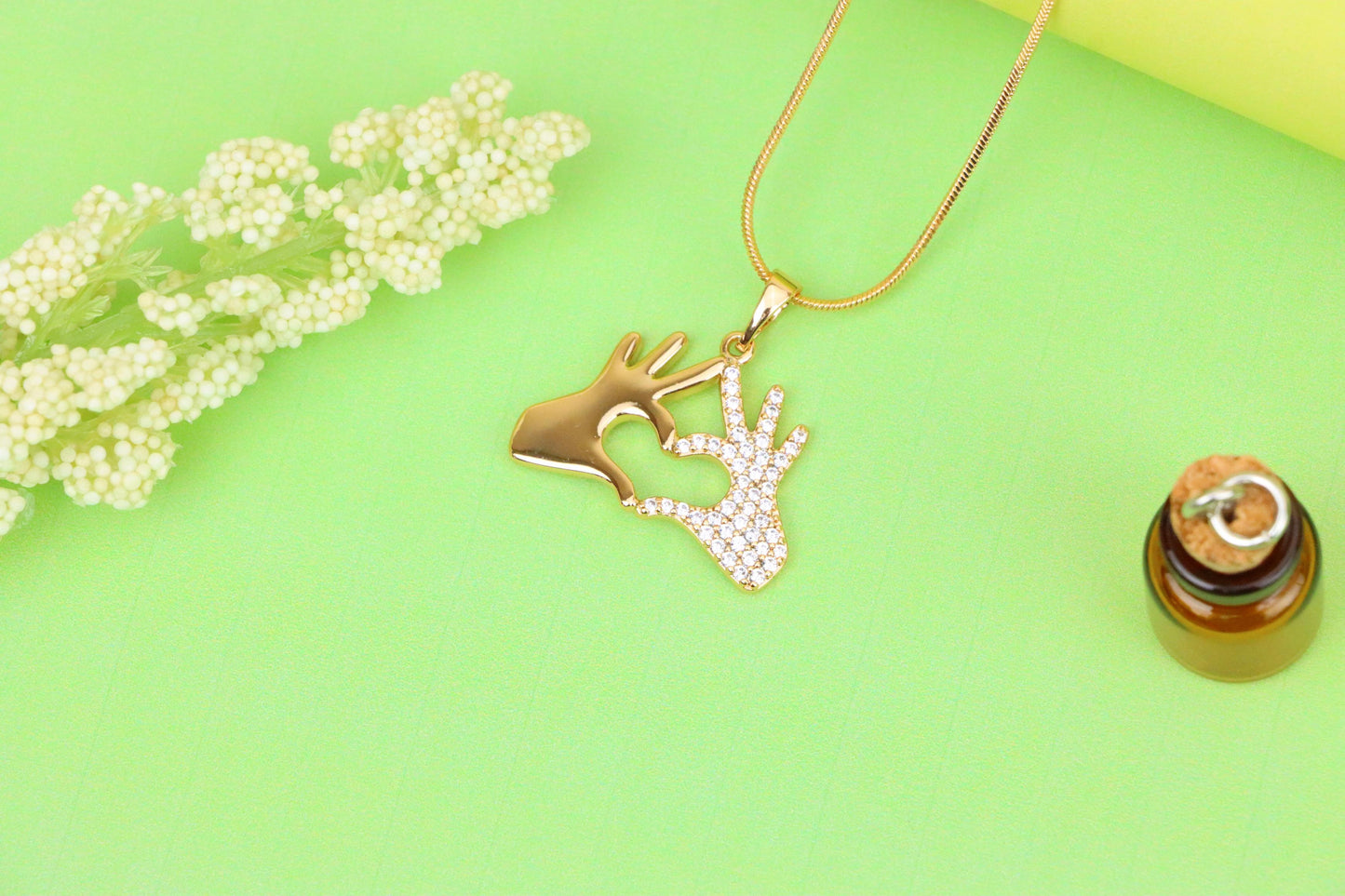 Sparkling Heart Hand Sign Rose Gold Pendant for Love and Expression, XPPT1385 (2133-9)