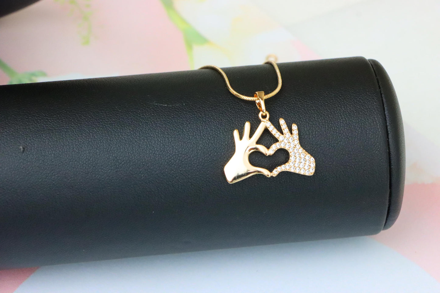 Sparkling Heart Hand Sign Rose Gold Pendant for Love and Expression, XPPT1385 (2133-9)
