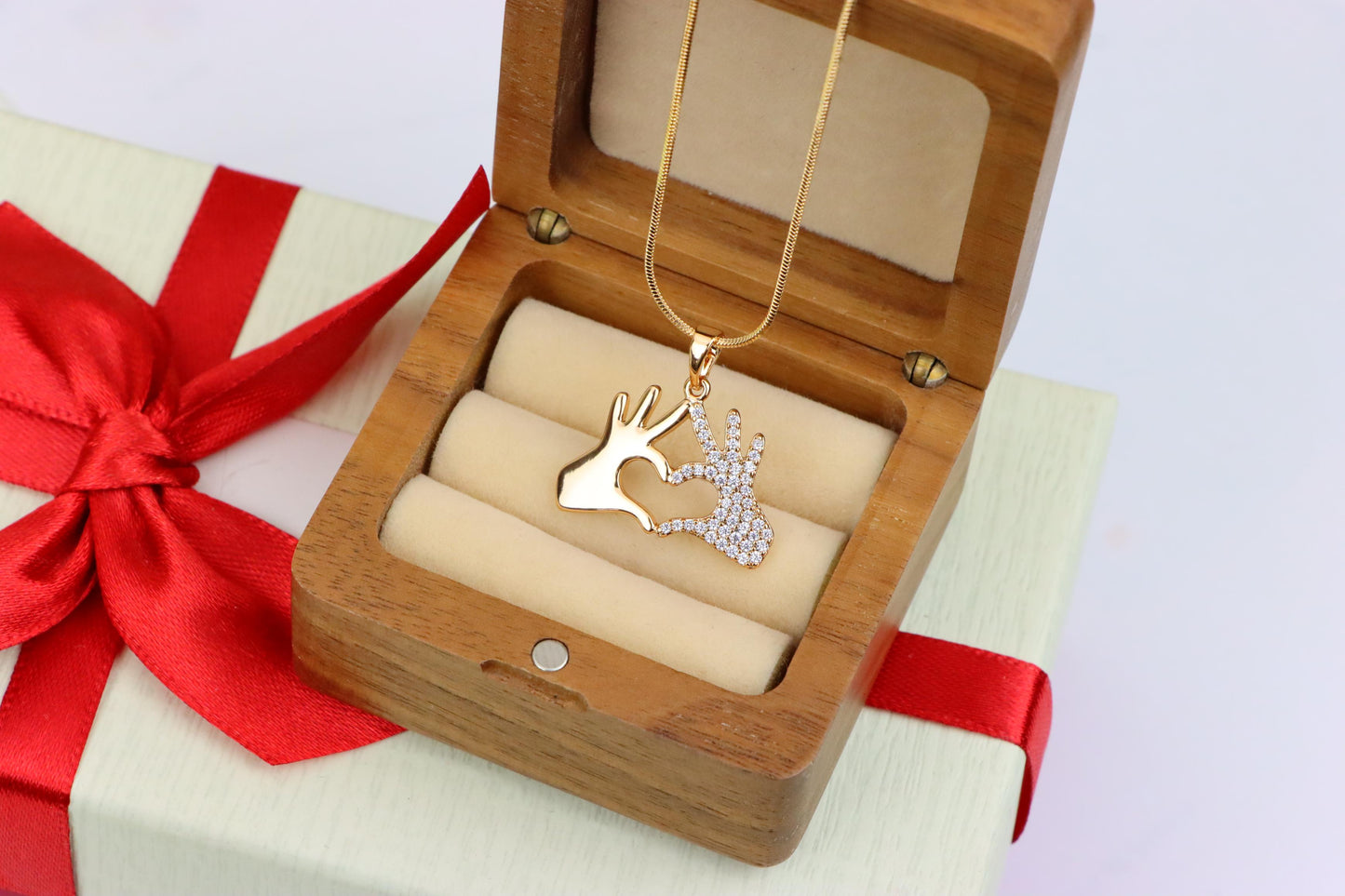 Sparkling Heart Hand Sign Rose Gold Pendant for Love and Expression, XPPT1385 (2133-9)