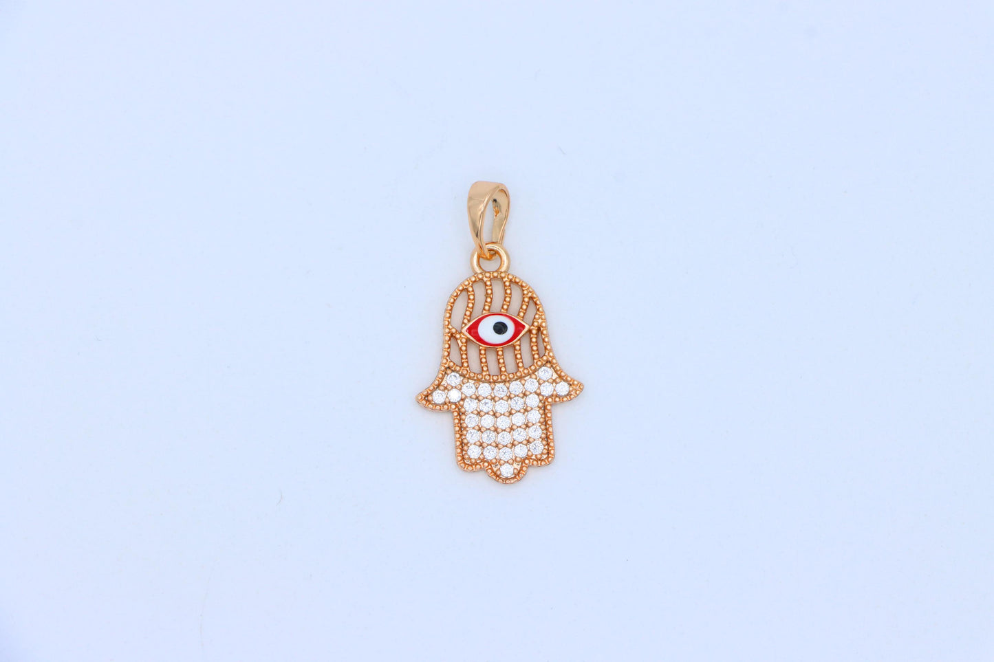 Rose Gold Hamsa Hand Pendant with Evil Eye and Sparkling Stones, XPPT1386 (2133-10)
