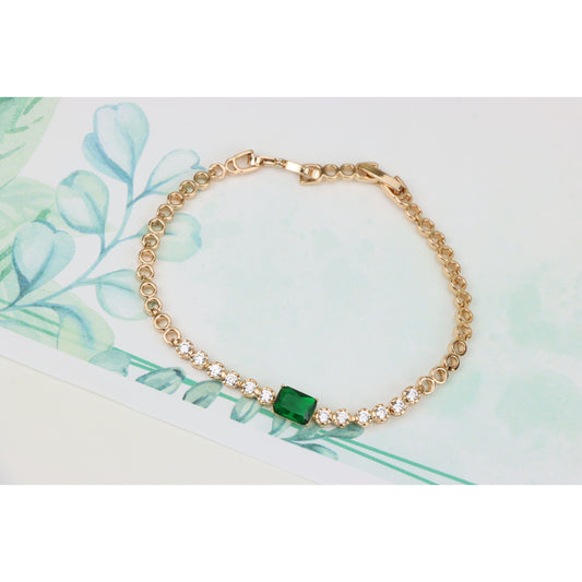 Rose Gold Bracelet with Emerald Green Center and Clear Crystals, XPBL0704 (2071-3)