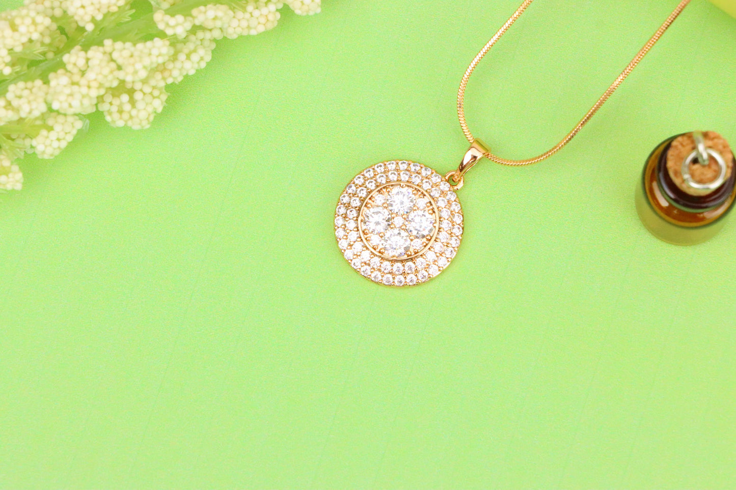 White CZ Studded Round Pendant in Gold Finish – Elegant Sparkle, XPPT1856 (2157-1)