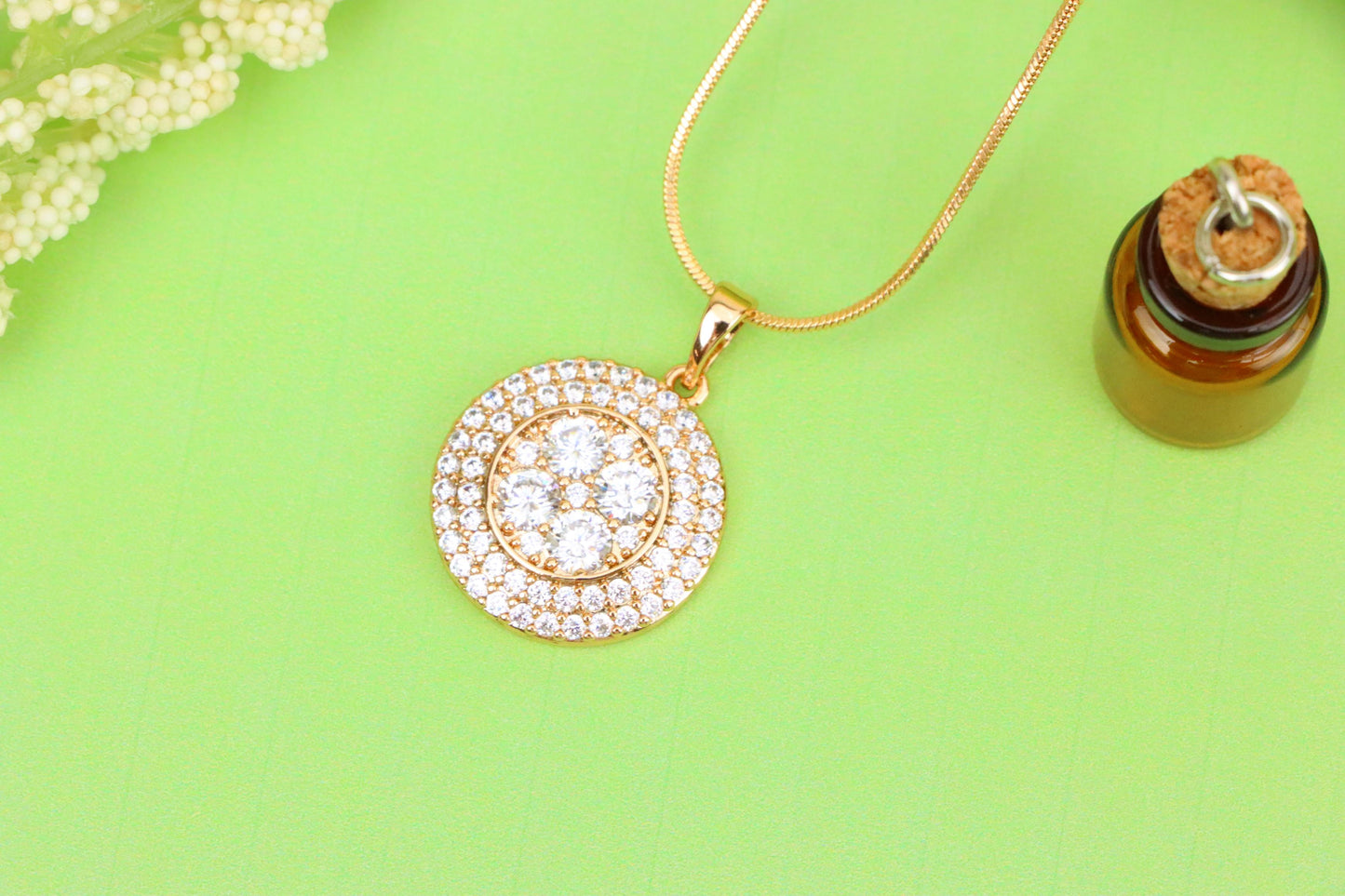 White CZ Studded Round Pendant in Gold Finish – Elegant Sparkle, XPPT1856 (2157-1)