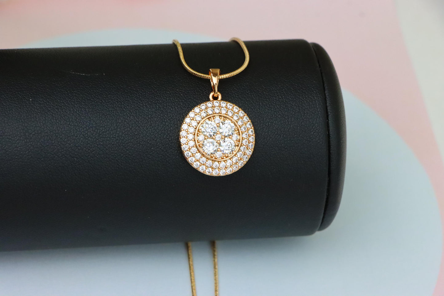 White CZ Studded Round Pendant in Gold Finish – Elegant Sparkle, XPPT1856 (2157-1)