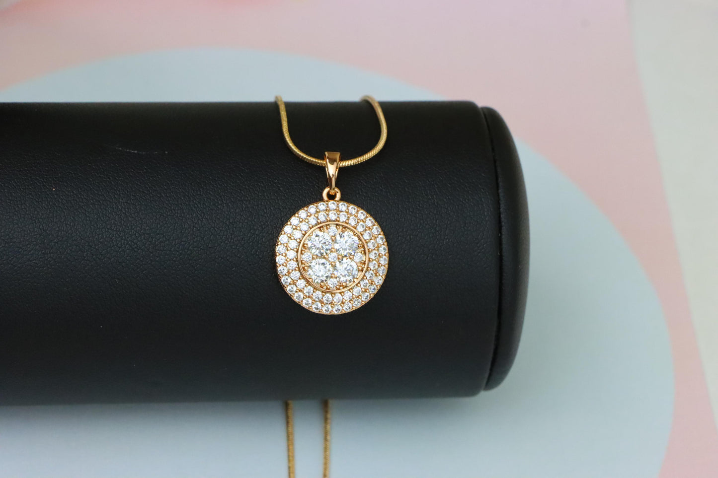 White CZ Studded Round Pendant in Gold Finish – Elegant Sparkle, XPPT1856 (2157-1)