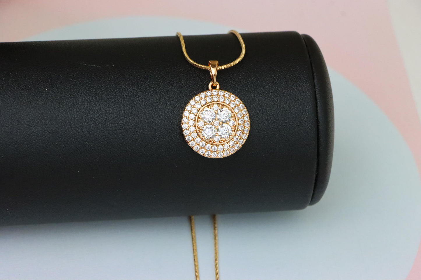 White CZ Studded Round Pendant in Gold Finish – Elegant Sparkle, XPPT1856 (2157-1)