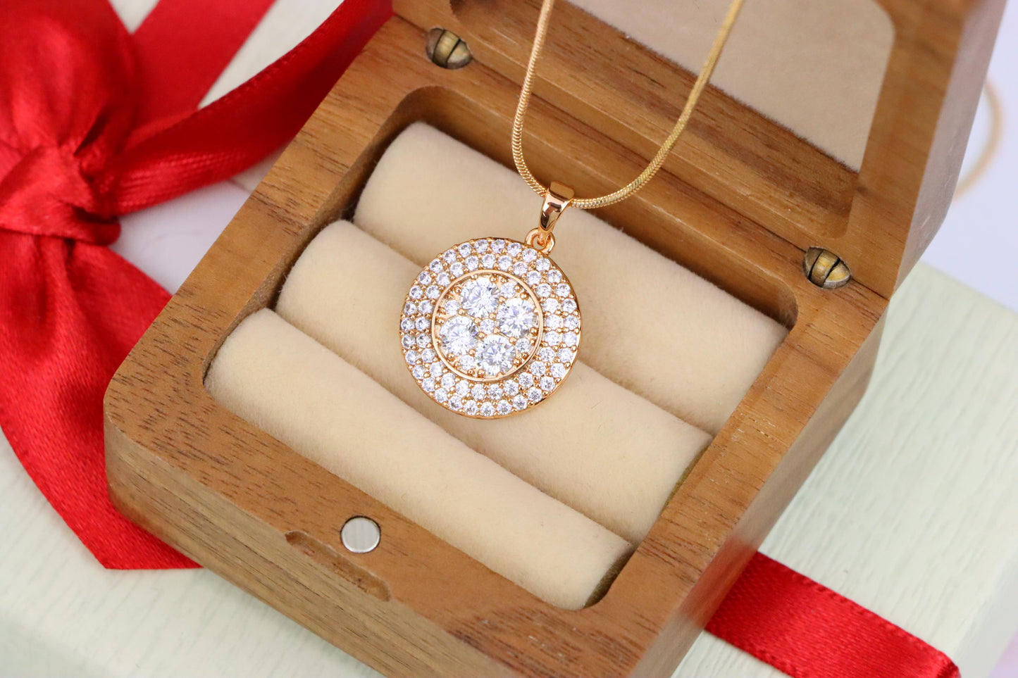 White CZ Studded Round Pendant in Gold Finish – Elegant Sparkle, XPPT1856 (2157-1)