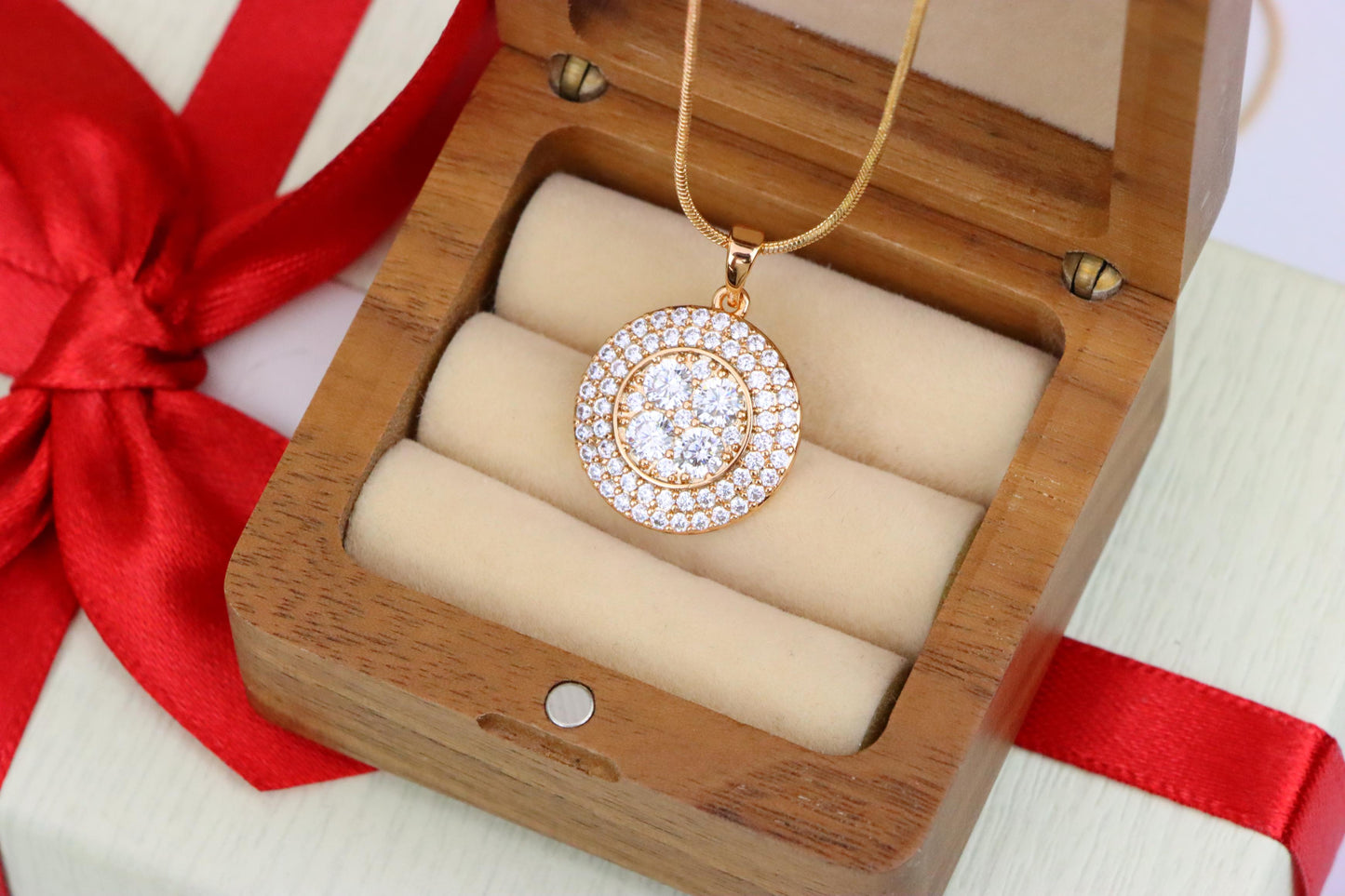 White CZ Studded Round Pendant in Gold Finish – Elegant Sparkle, XPPT1856 (2157-1)